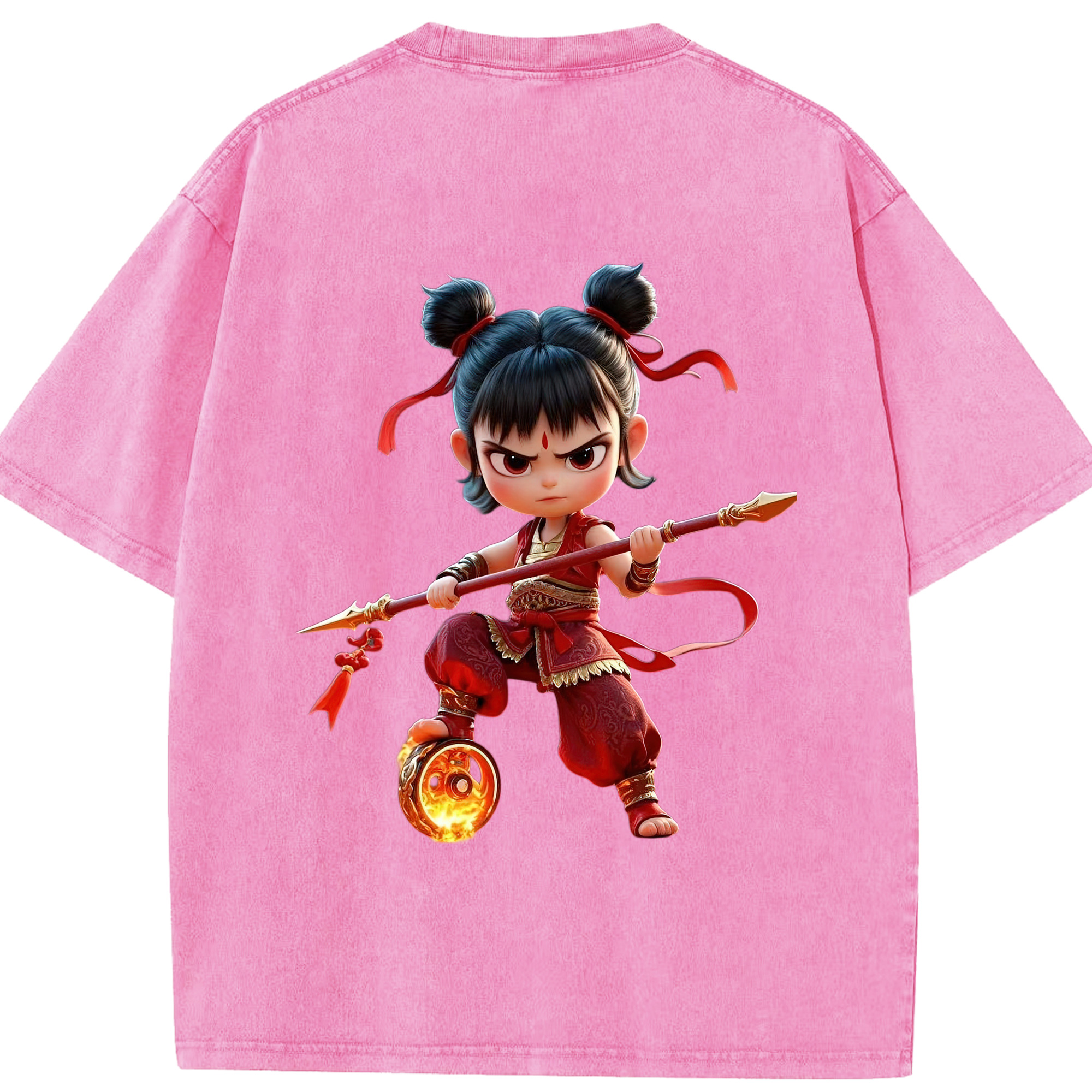 （画像用） Ne Zha 2 ナタ 魔童の大暴れ 綿100% ヴィンテージ風 半袖Tシャツ（背面プリント）